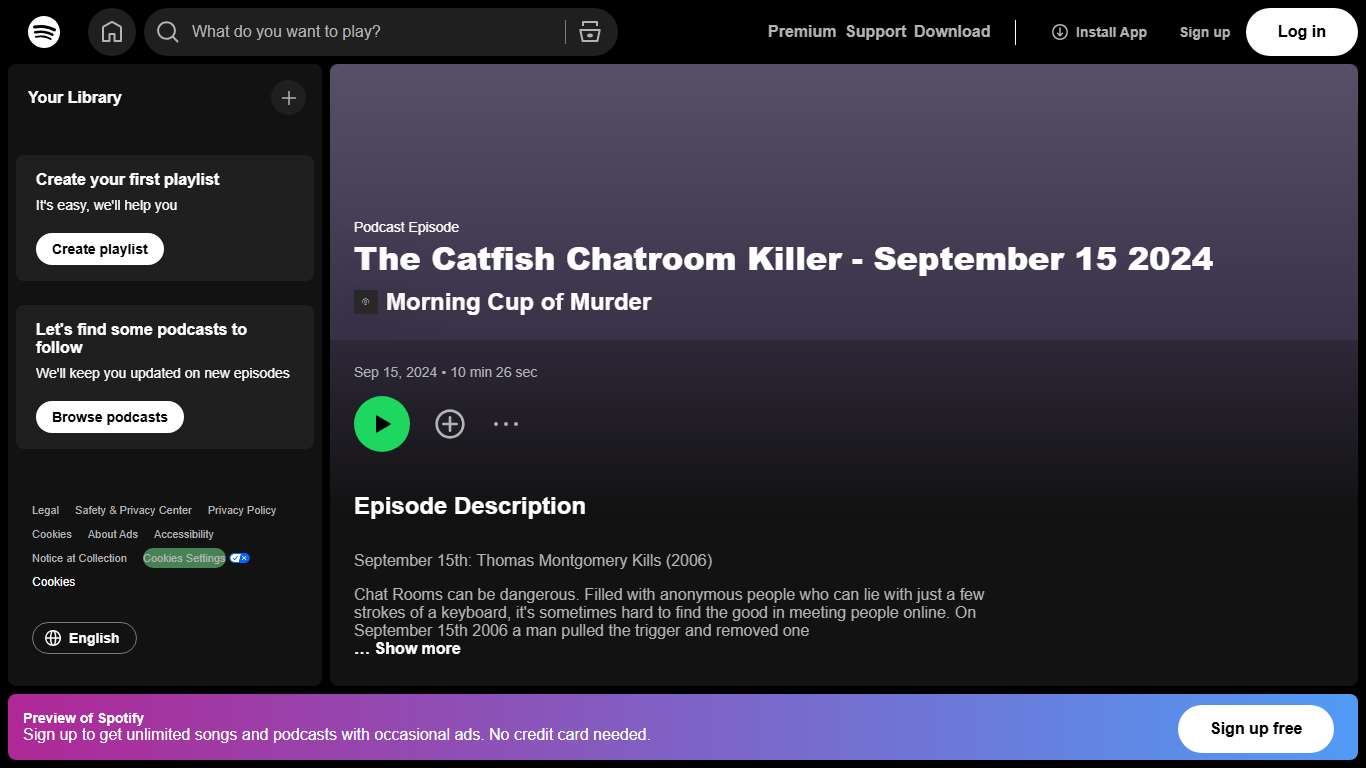 The Catfish Chatroom Killer - September 15 2024 - Morning Cup of Murder Podcast on Spotify